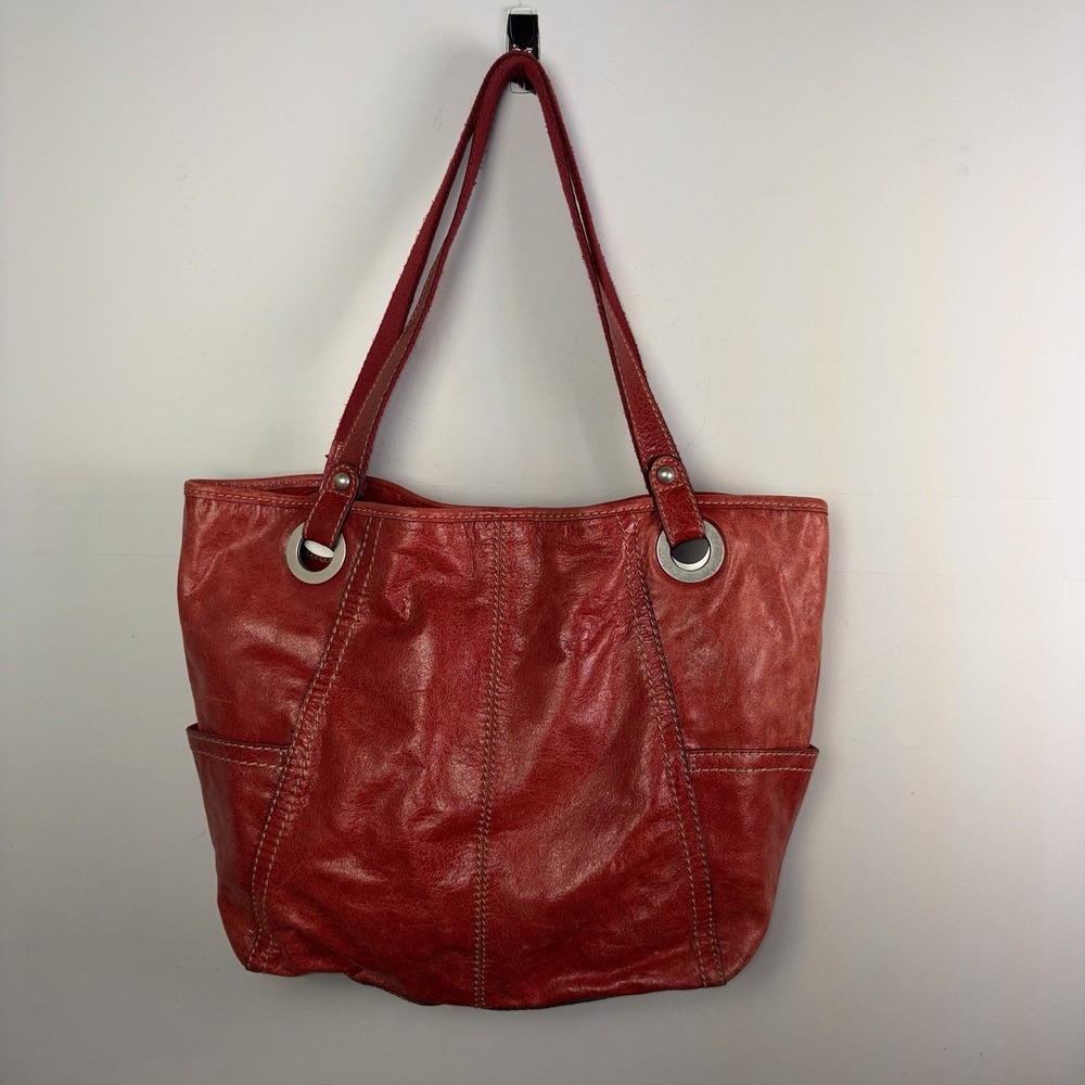 Fossil Hathaway Red Glazed Leather Shopper Tote Bag Long Live Vintage Y2K